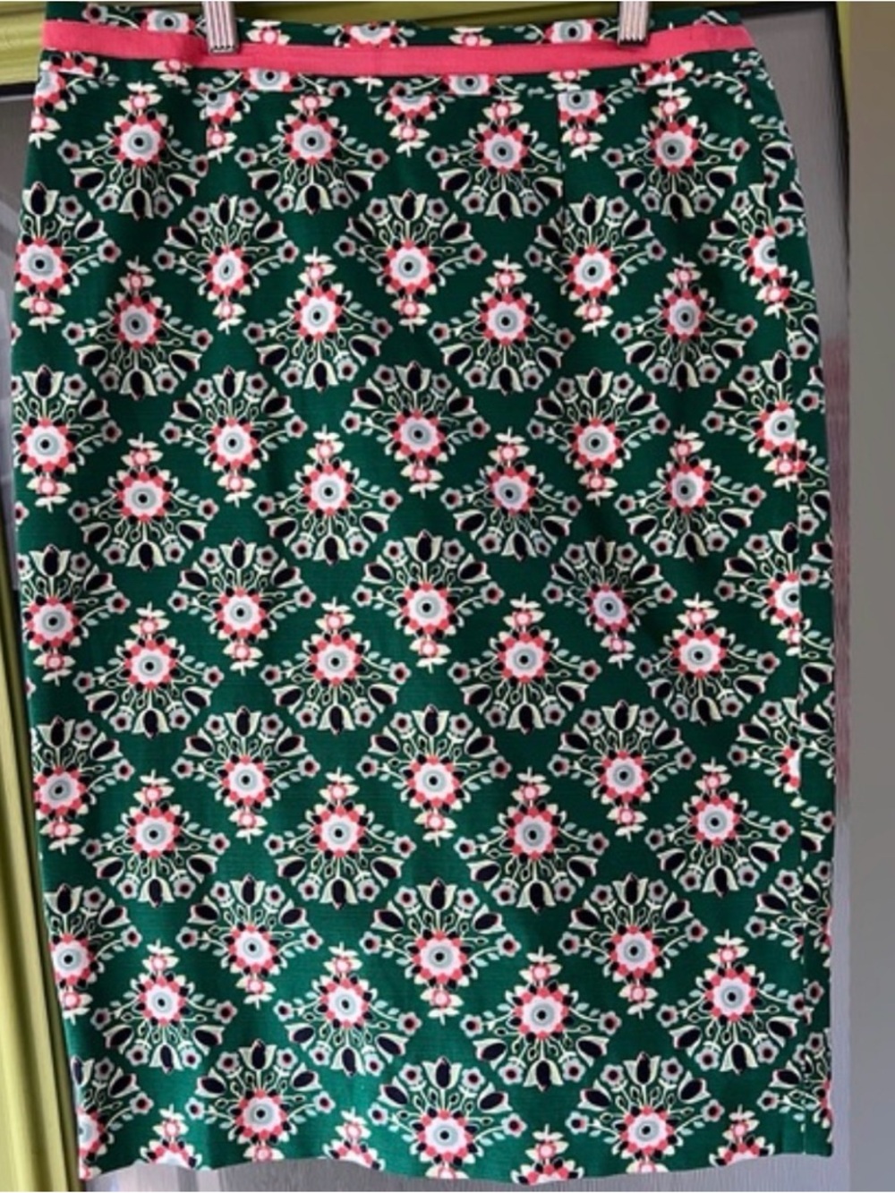 Boden Green Floral Pencil Skirt with Pink Accents - Like New